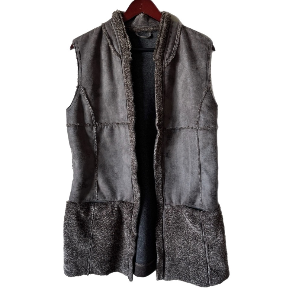 MONTANACO Faux Shearling Vest Pockets Wool Blend Longline Sz M